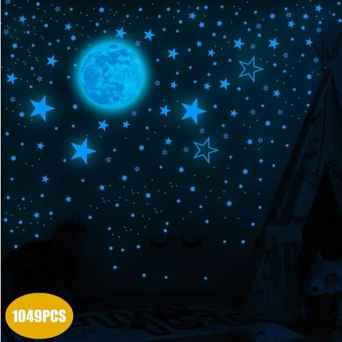 Tofok Luminous Stars Wall Stickers Blue Green Pink Wallpaper 1049PCS Bedroom Decorative Ceiling Girl Boy Bedroom DIY Accessories