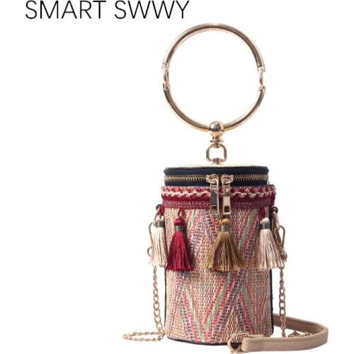 2020 Women Hand-woven Straw Bag Ladies Small Shoulder Bags For Girls Summer Beach Bag Crossbody Bags Travel Handbag Rattan Tote