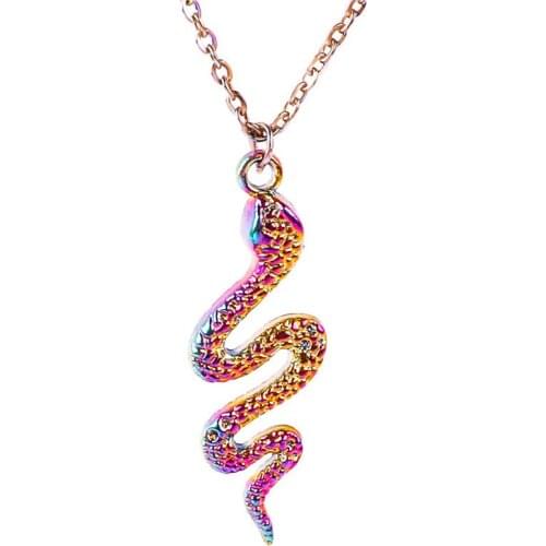 24010 Rainbow Color Alloy Fashion Animal Cobra Snake Dangle Serpent Necklace free Stainless Steel Chain Female Birthday Jewelry
