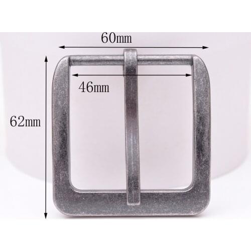 62*60MM (INNER 46 MM)Retro Silver Two-Tone Heavy Square Wide Single Prong Pin Clips Belt Buckle