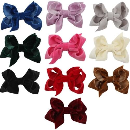 Ncmama 4.5'' Velvet Hair Clips for Girl Kids Baby Solid Color Hairbows Handmade Headwear Hairpins Fashion Hair Accessories
