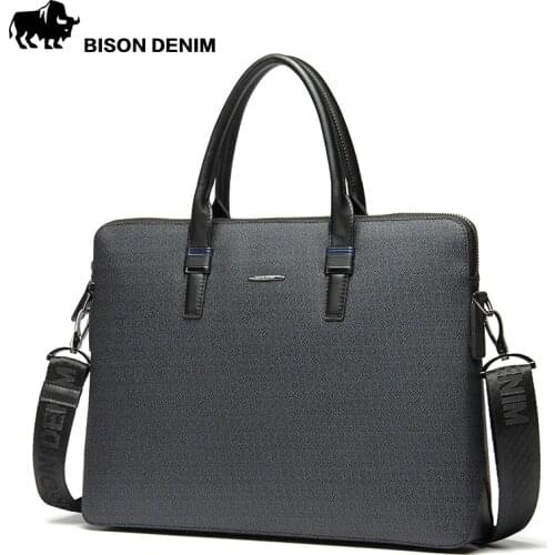 BISON DENIM fashion luxury men bag split leather business men briefcase laptop bag brand male handbag shoulder bags