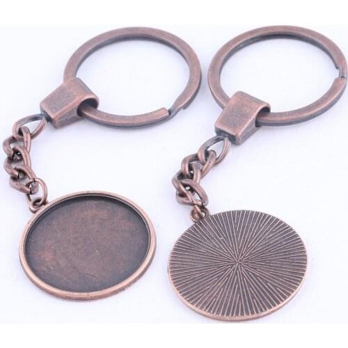 Reidgaller 5pcs Red Copper Keychain Accessories Fit 25mm Round Cabochon Base Setting Blanks Diy Key Chain Keyring Findings