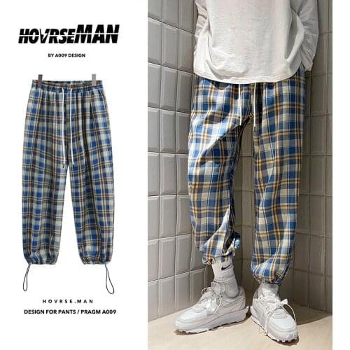 Plaid Sweatpants Streetwear Spring Autumn Hip Hop Harem Pants Mens Casual Korean Oversize Joggers Trouers