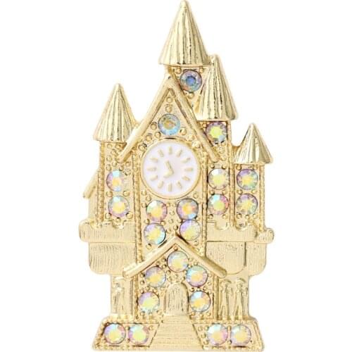 Rhinestoned Castle Brooches Fairy Tale Bell Tower Corsage Lapel Pin for Coat Scarf Bag Shirt Classic Jewelry Gift for Woman