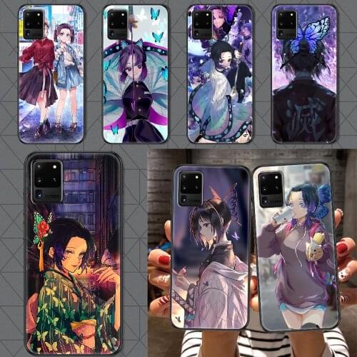 Demon Slayer Kochou Shinobu Phone case For Samsung Galaxy Note 4 8 9 10 20 S8 S9 S10 S10E S20 Plus UITRA Ultra black art bumper