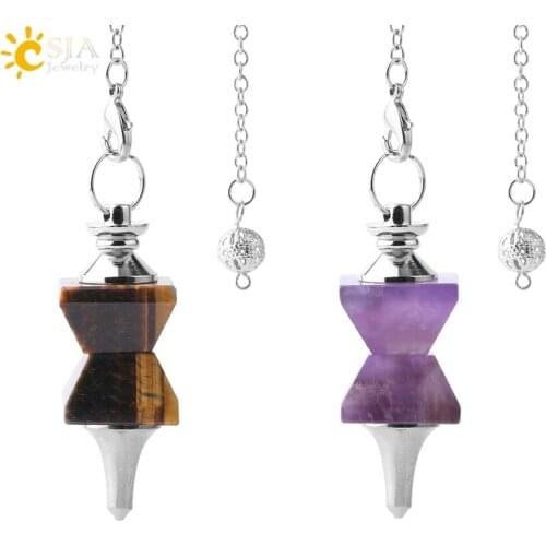 CSJA Natural Stone Swing Dowsing Pendulum Funnel Shaped Symmetry Splice Pyramid Healing Pendant Wicca Pendule for Women Men F763