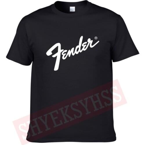Fender 100% Cotton Men T Shirt Summer New Short Sleeve Hip Hop Rock Roll Guitar T-shirt Tops Tee