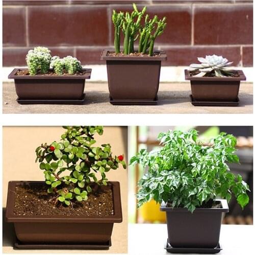 1PC Flower Pot Imitation Plastic Balcony Square Pots Flower Bonsai Bowl Nursery Basin Planter Imitation Rectangle