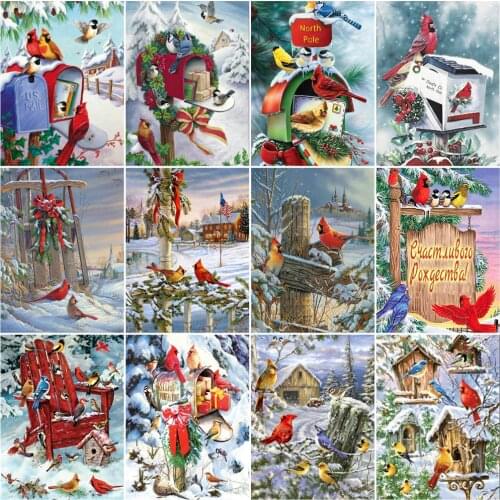 HUACAN Paint By Numbers Bird Animal HandPainted Wall Art Coloring By Number Winter Kits Christmas Unique Gift