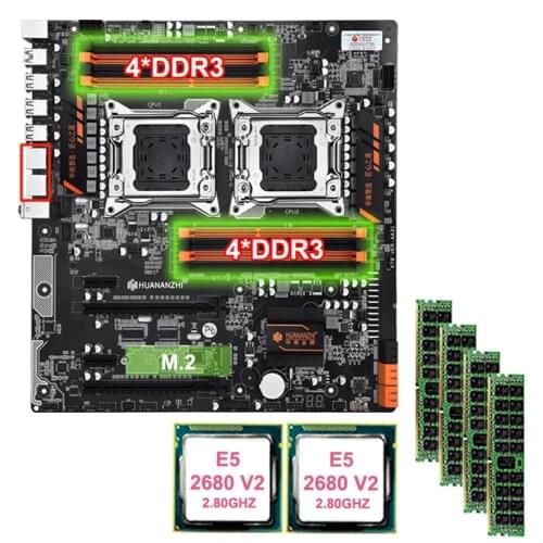HUANANZHI X79-8D dual X79 motherboard with M.2 NVMe SSD slot dual Giga LAN port dual CPU Xeon E5 2680 V2 RAM 64G(4*16G) REG ECC