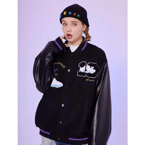 Streetwear Hip Hop Jacket White Cloud Stitching Baseball Uniform 2021 New Autumn Coat Men Women Casual Vintage Baseball Jacket