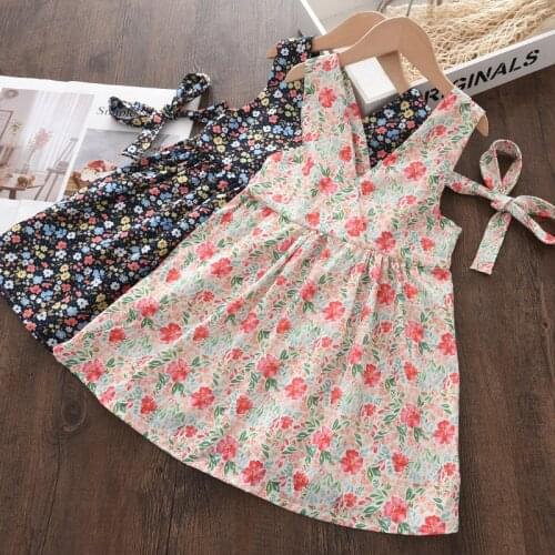 Melario Baby Girl Printed Floral Dress Kids Childrens Clothing Sleeveless Dresses for Girls Daily Holiday Bow Floral Vesitido