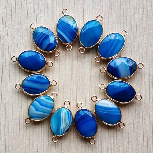 Fashion good quality blue stripe onyx pendants Connector 13x18mm for charm bracelets jewelry making 12pcs/lot wholesale free