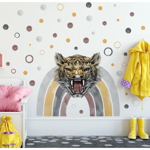 Cartoon Rainbow Wall Sticker Tiger Head for Kids Rooms Living Room Bedroom Decorations Creative Self-Adhesive Child Wallpaper