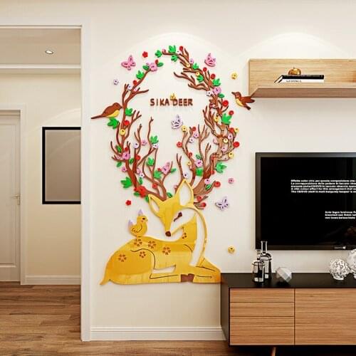 Cartoon Sika Deer Acrylic 3D Wall Stickers For Kids Room Kindergarten Living Room DIY Art Wall Decor Colorful Wall Stickers