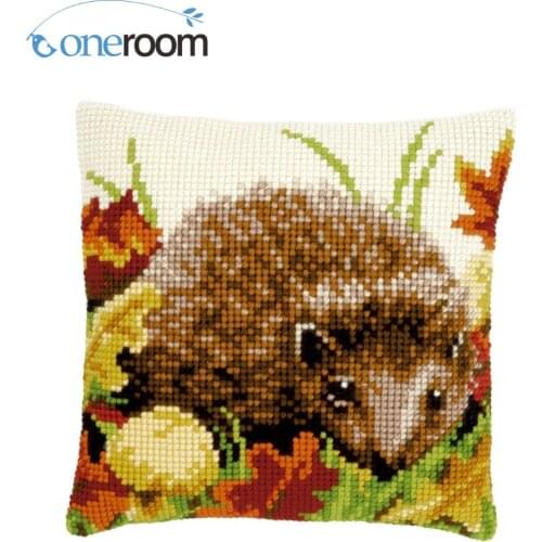 N3TH CX0783 Hedgehog DIY Acrylic Yarn Embroidery Pillow Tapestry Canvas Cushion Front Cross Stitch Pillowcase