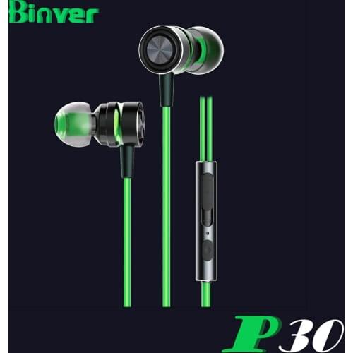 Earphone P30 for in-ear stereo gaming earpiece PC player earphone with microphone volume control 45 degree stick the ear