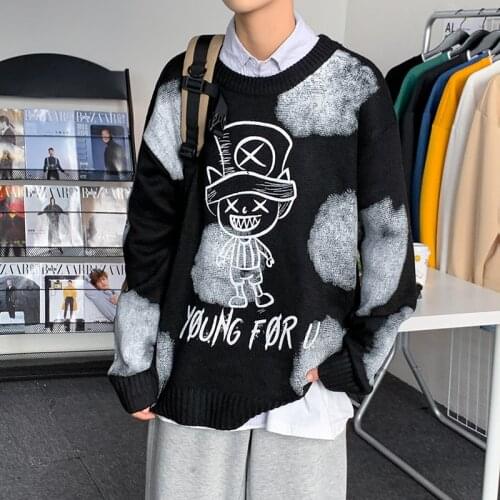 Autumn Thickened Cartoons Sweater Men Korean Trendy Students Handsome Sweater Ins Fashion Label Loose Clothes Oversized