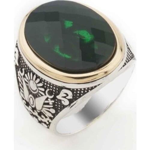 Oval Green Zircon Stone Ottoman Rigging Detailed Ring