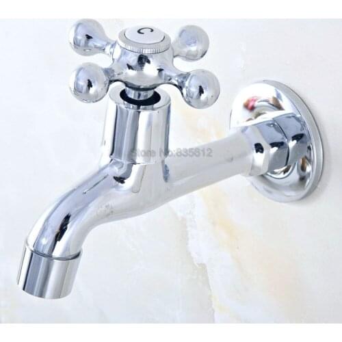 Polished Chrome Brass Wall Mount Cross Handle Mop Pool Faucet Laundry Sink Water Tap tav160