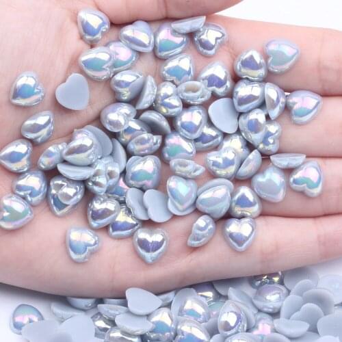 Flatback Half Pearls Imitation Heart Shape 12mm 1000pcs Glue On Resin Pearls AB Colors Scrapbook Wedding Cards Nail Jewelry