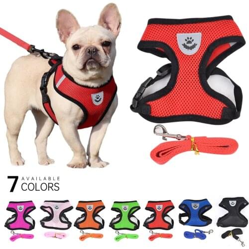 Cat Dog Adjustable Harness Vest Walking Lead Leash For Puppy Dogs Collar Polyester Mesh Harness For Small Medium Dog Cat Pet