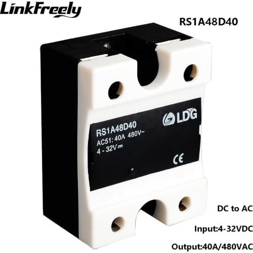 RS1A48D40 5pcs TRIAC Input 5V 12V 24V 32V DC SSR Relays Solid State,Output 40A /42-530V AC Voltage Control Relay Switch Module