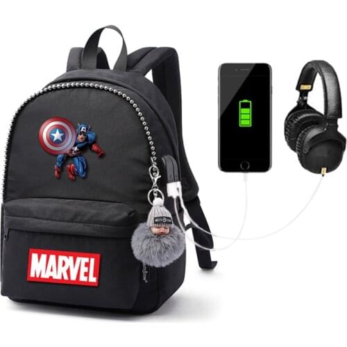 MARVEL College Students Backpack USB Charging Backpack Cartoon Anime School Bag Oxford Cloth Waterproof School Bag Mochila