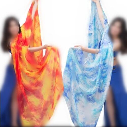 Tie-dye Colors Belly Dance Silk Veil Light 5 Mommes Real Silk 2.7m x 1.14m Hand Rolled Edges For Women