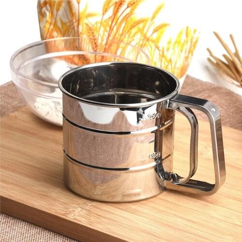 Flour Sieve Cup Stainless Steel Shaker Sieve Cup Mesh Crank Flour Icing Powdered Sugar Sifter