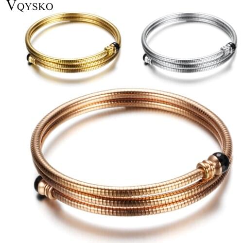 Three Colors Stainless Steel Tripe Three Cable Wire Twisted Cuff Bangle Bracelets For Women Adjustable Bangle Bracelet