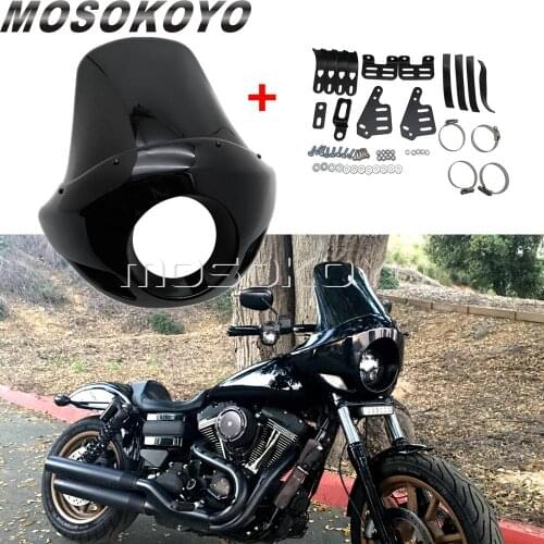 5 3/4" Custom Motorcycle Headlight Cowl Fairing Windshield 35-49mm Fork Clamp For Harley Sportster Black Touring Tall Fairings