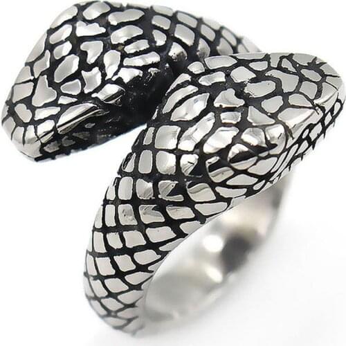 Vintage Gothic Punk Stainless Steel Cool Double Snake Heads Cobra Biker Ring With Steampunk Rings
