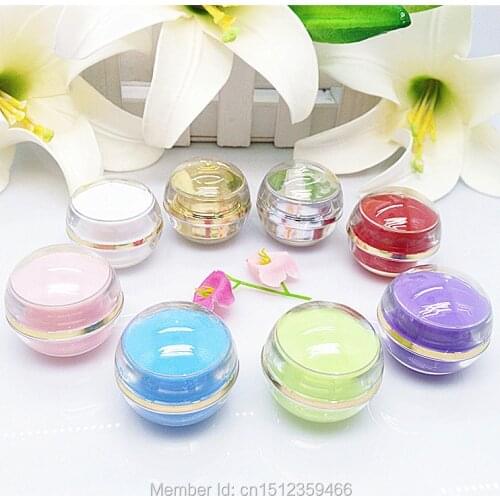 5G 5ML Acrylic Round Spherical Jar, Cosmetic Cream Sample Packing Box, Red Pink Blue Gold Silver Color Container, 100pcs/Lot