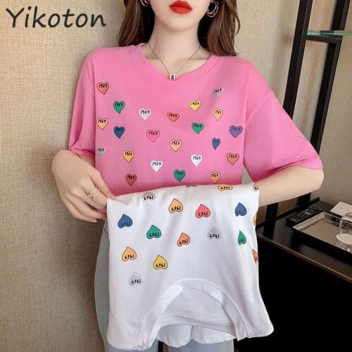 Women Cotton T Shirt Casual Short Sleeve Tshirt Femme 2021 Summer Womens Clothing O-Neck Lady Tops Pink White Basic Shirt New