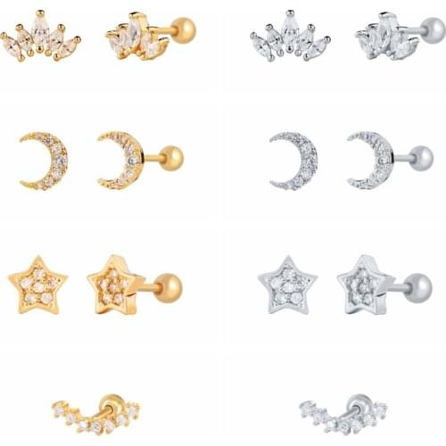 BOAKO 925 Sterling Silver Piercing Earrings For Woman Star Heart Stud Earrings Oorbel Diamant Zircon Luxury Pendientes #4.1