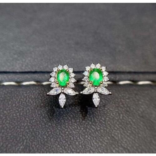 Natural High Quality Emerald/Sapphire Earrings S925 Pure Silver Fine Fashion Wedding Jewelry for Women Free Shipping MeibaPJFS