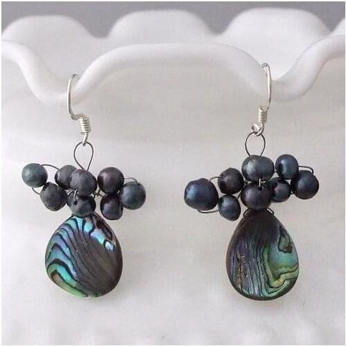 New Arrival Favorite Pearl Earring Black Shell Genuine Freshwater Pearls S925 Silver Flower Dangle Earrings Lady Gift