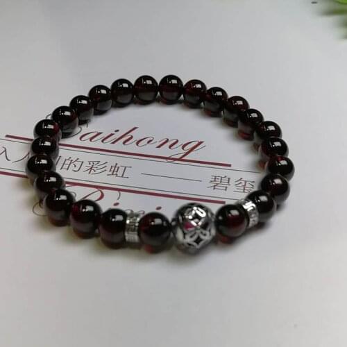 Sinya Natural Garnet Bracelet with 925 silver Lucky beads charm 2018 new & hot fashion design crystal bangles for women girls