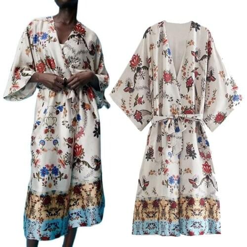 Za Women Dress New Fashion Retro Slim Belt Printed Women Dresss 2021 Summer Casual Chic Street Youth Elegant Dress Women