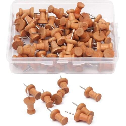 100Pcs Wooden Push Pins Map Markers Drawing Photo Wall Studs Cork Board Pins Thumbtack Pushpin Painting Tool