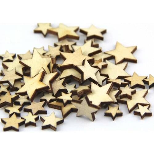 100PCS Mixed Size Wood Star Mixed Size Natural Unfinished Wooden Star Cutouts Blank Wooden Crafts Pieces DIY