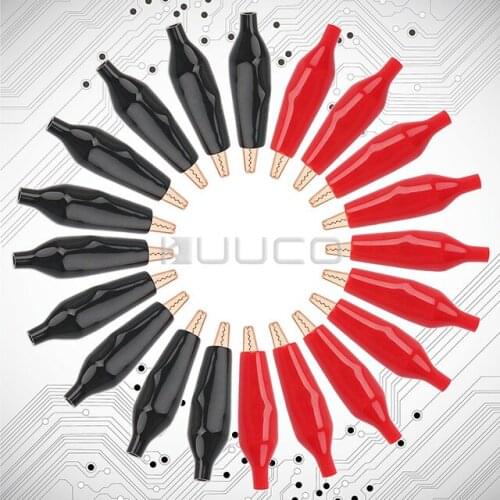 20pcs Metal Alligator Clip 10A Copper Crocodile Electrical Clamp Testing Probe Meter Black/Red Plastic Boot Car Auto Battery