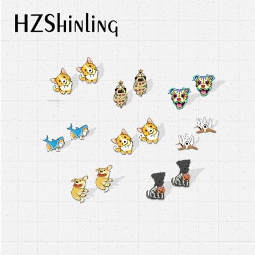 2021 New Kawaii Cute Cartoon Funny Puppy Corgi Husky Pug Bulldog Epoxy Acrylic Resin Stud Earrings for Kids