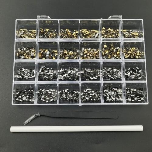 480pcs/Box Nail Rhinestone Set Shinny Crystals AB Mix Shapes Diamond Gold Bottom Glass Rhinestone For Nail Art Accessories