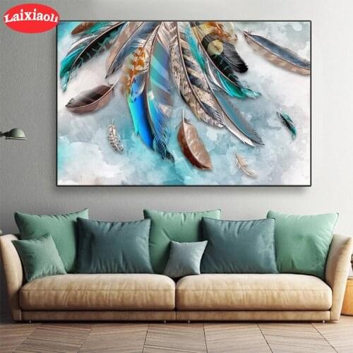 5D round Diamond Modern art, colorful feathers Embroidery Picture Diamond Painting Full Square Mosaic Cross Stitch Handmade Gift