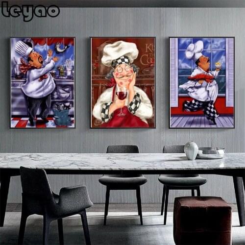 5D DIY Cartoon Cook Diamond Painting Cross Stitch kits Diamond Embroidery Happy Chef Diamond Mosaic Home kitchen Wall gift