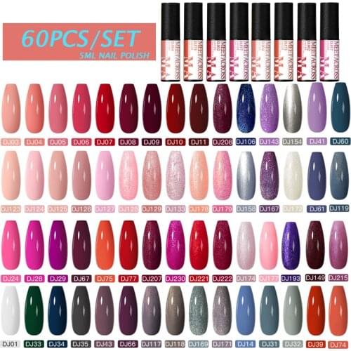 MEET ACROSS 60/80/100pcs Color Gel Nail Polish Shiny Glitter Base Top Coat Gel Semi Permanent Uv Varnish Soak Off Uv Lacquer