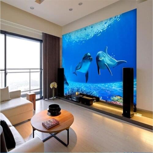Beibehang Large custom high quality silk cloth wallpaper deep sea dolphin background modern home decoration painting 3d murals